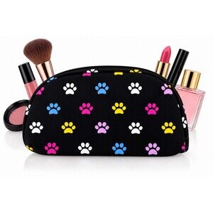 Travel Medicine Bag Pill Organizer Case Cosmetic Makeup Pouch Black Paw Print
